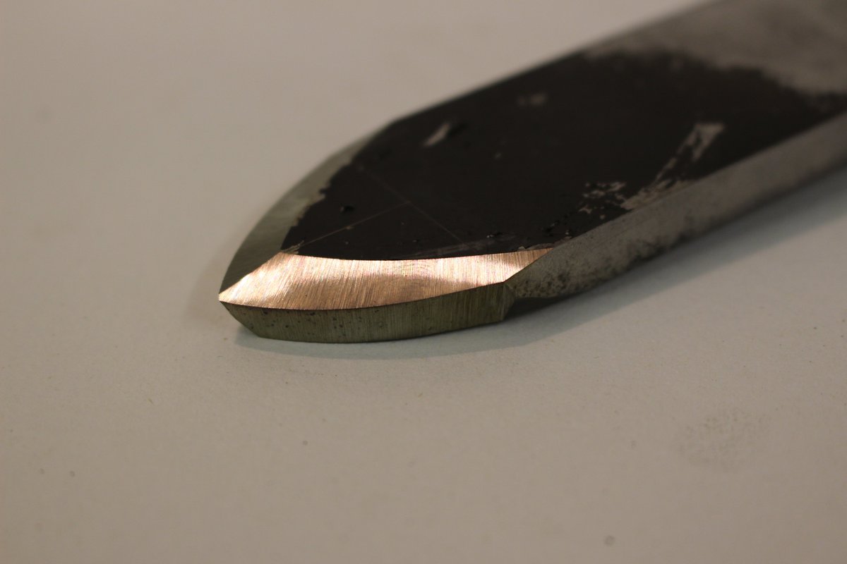 Step 4 - Mark out and grind back from the edge to create top "bevels" with an approx 90 degree angle between the two "bevels"