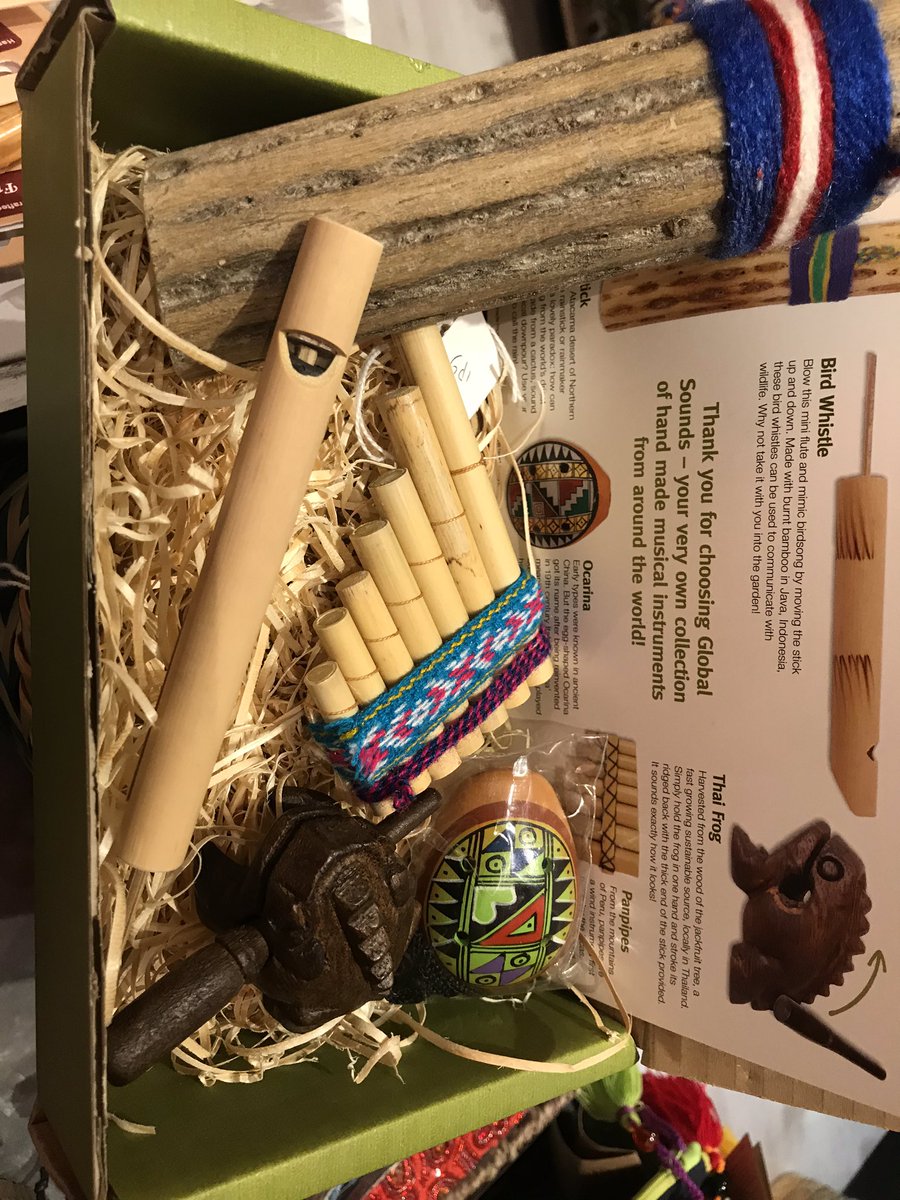 FairtradeOlivia's tweet photo. This little box of global sounds has been handcrafted in Chile, Peru, Thailand and Indonesia. The box includes a bird whistle, a Rainstick, a Thai frog, Panpipes and Ocarina, they make very mellow sounds ❤️ #music #shoplocal #repost #sounds #child #notjustforchildren #gift https://t.co/9CObLOYoNN