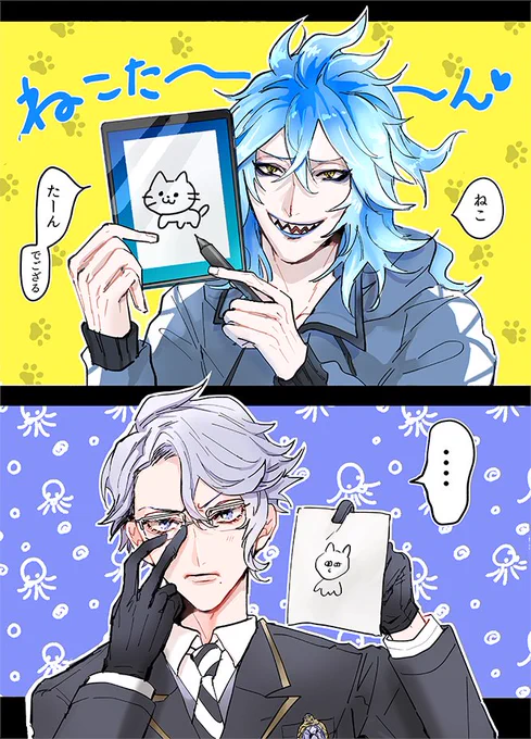ねこたんを描いたボドゲ部 やたら可愛いねこたんを描くイデアとやたらタコっぽいアズール氏 