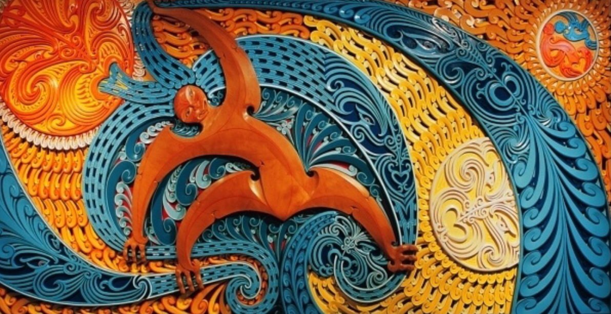 weathermemories's tweet photo. Mixed-media mural by Māori artist #CliffWhiting (1936-2017), depicting the anger of Tāwhirimātea - god of the #weather in #Māori tradition.
 
#weathermemories #weatherknowledge #weatherhabits #weatherstories #māoristories #māoriknowledge #māoriart #weatherart #weathermural https://t.co/7SOZ6D4MdR