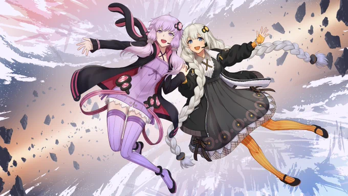 skebにて描かせてもらった結月ゆかりさんと継星あかりちゃんの絵でボツになった宇宙背景バージョンです。 