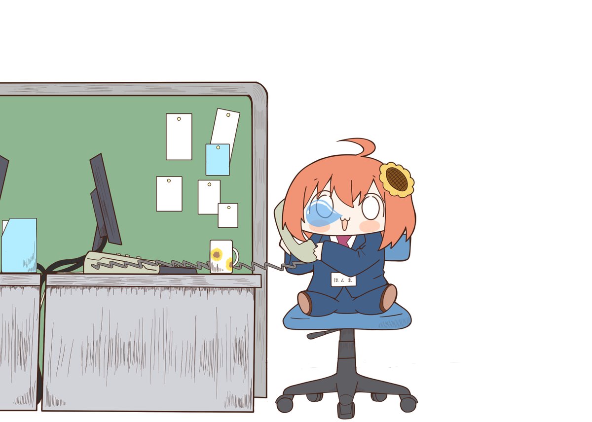 1girl office chair flower hair ornament hair flower monitor ahoge  illustration images