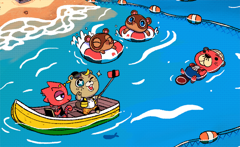 paper_machette's tweet photo. I'm loving the new update. So here is a celebratory artwork for the summer. 
#AnimalCrossingNewHorizons #Pascal #flick #fanart #summer #cj #animalcrossing https://t.co/Gp0htYBRdW