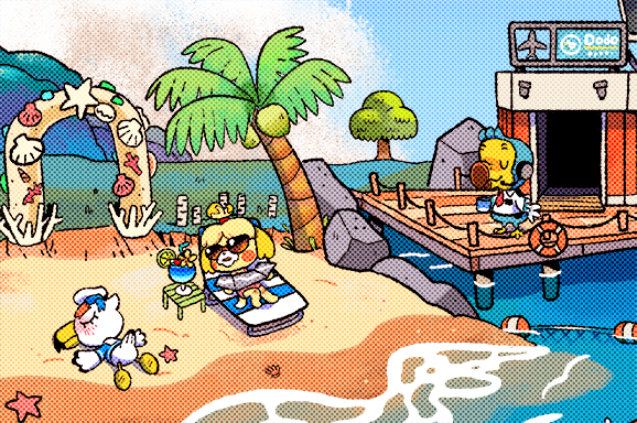 paper_machette's tweet photo. I'm loving the new update. So here is a celebratory artwork for the summer. 
#AnimalCrossingNewHorizons #Pascal #flick #fanart #summer #cj #animalcrossing https://t.co/Gp0htYBRdW