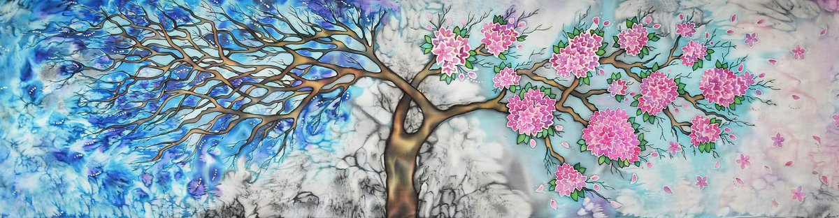 Serendipity_J0's tweet photo. My daily dose of art
This time Sakura tree in between seasons
#silkart #silkscarf #handmade 
#joannasilkart 
#sakura https://t.co/VV0bSrlblh https://t.co/DrOA1scbDP