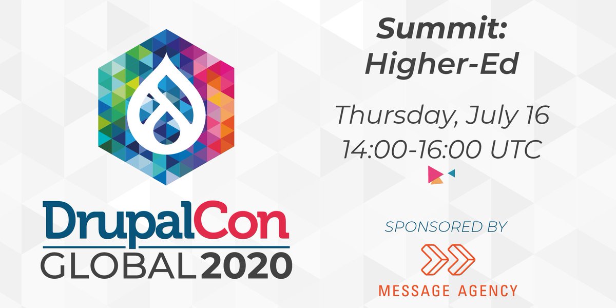 drupal's tweet photo. Using #Drupal at a college or university? Attend this summit at #DrupalConGlobal to connect with other #HigherEd Drupal users. The Higher-Ed summit is one of the most popular summits annually! Sponsored by @messageagency #DrupalEdu
https://t.co/XnIxWekTUY https://t.co/ttqpmoDqFr
