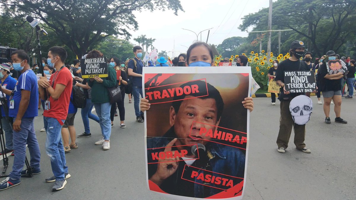 altermidya's tweet photo. Groups gather in UP Diliman today for an indignation rally as President Rodrigo Duterte signed the controversial Anti-Terror Bill into a law yesterday. They vowed to continue to fight to #JunkTerrorLaw. https://t.co/ZdyH7u1XTj