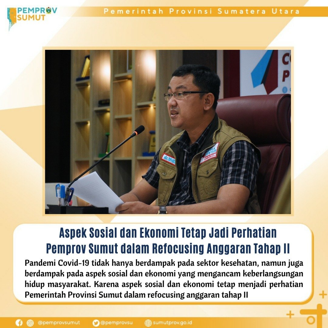 pemprovsu's tweet image. Aspek Sosial dan Ekonomi Tetap Jadi Perhatian Pemprov Sumut dalam Refocusing Anggaran Tahap II

sumber: sumutprov.go.id
@kemendagri @KemenkesRI @RahmayadiEdy

#Refocusing #Anggaran #LawanCovi19 #LawanCovid19 #SumutBermartabat #PemprovSumut #EdyRahmayadi #Ijeck