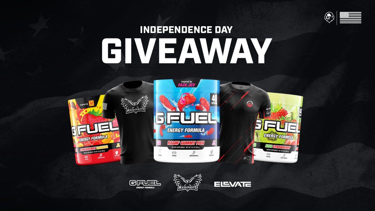 RegimentGG's tweet image. 🇺🇸 INDEPENDENCE DAY GIVEAWAY! 🇺🇸

1⃣ SIX Months of #GFUEL
2⃣ Regiment Shirt
3⃣ Elevate Jersey

✅ Retweet / Like
✅ Follow: @RegimentGG | @GFuelEnergy | @ElevateGG 

THREE winners announced 07/10/20. 💥

#IndependenceDay | #TheRegiment