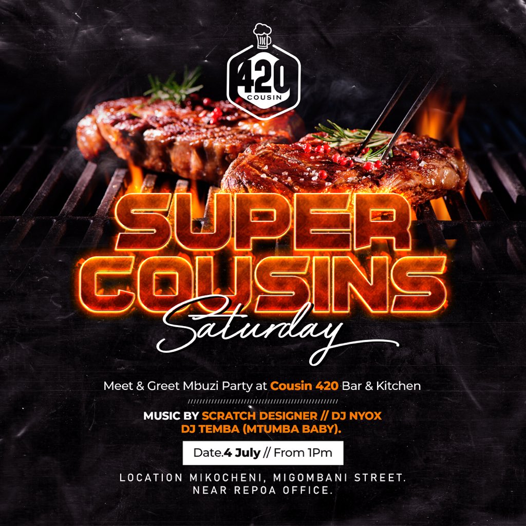 420Cousin's tweet photo. Mabinamu hii ni Jumamosi yetu Tukutane Cousin 420 kuanzia 7:00 Mchana tupate Mbuzi choma kidogo ni bure kabisa. Tunajenga connection ya pamoja usisahau huduma na mziki mzuri vyote vinaendelea kama kawaida. Dj’s List yupo #DjNyox #ScratchDesigner na #DjTemba (Mtumba baby).... https://t.co/Gr3lz9Iwwg