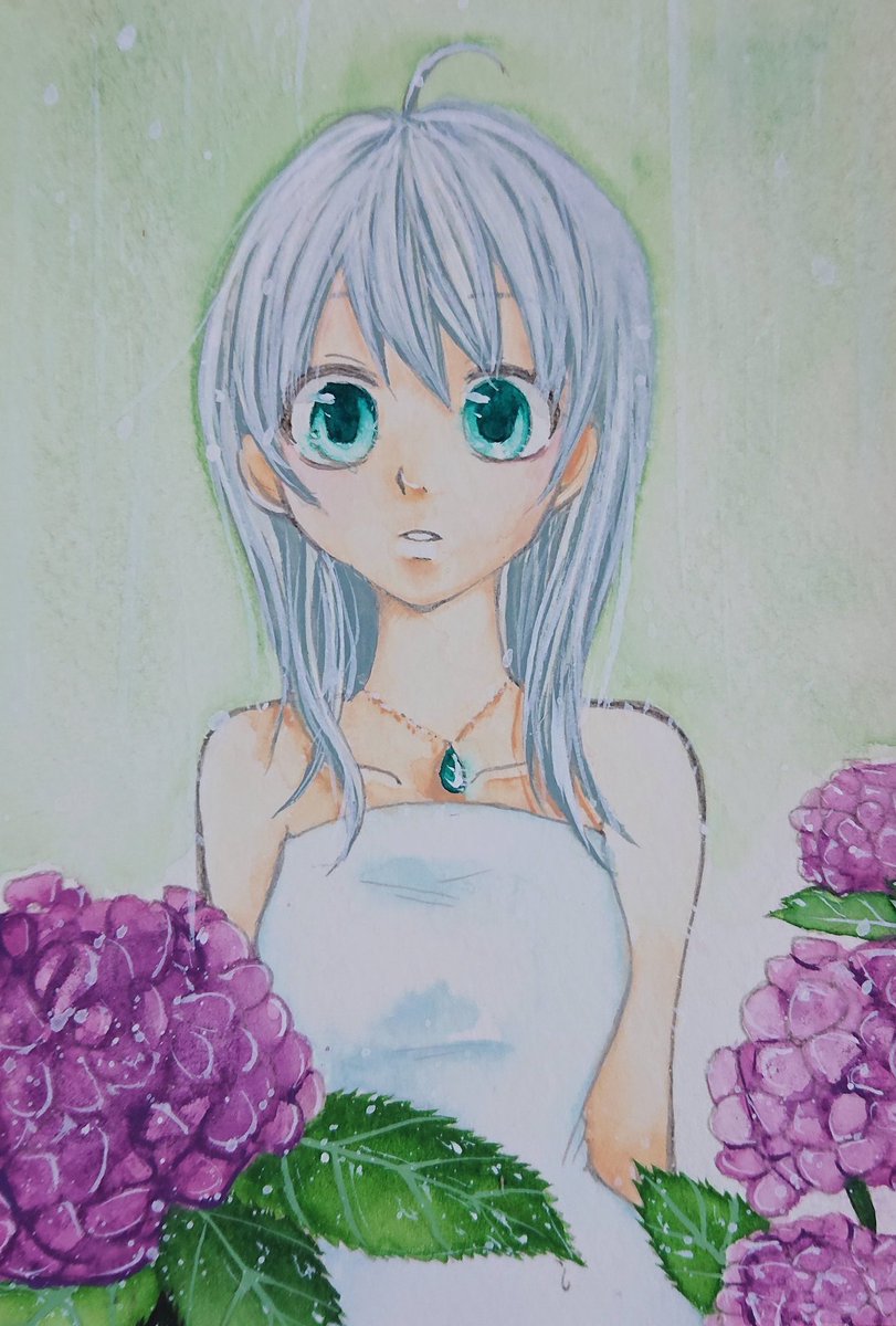 Mono アナログ絵描き 紫陽花 紫陽花 あじさい イラスト 女の子イラスト 透明水彩 アナログ