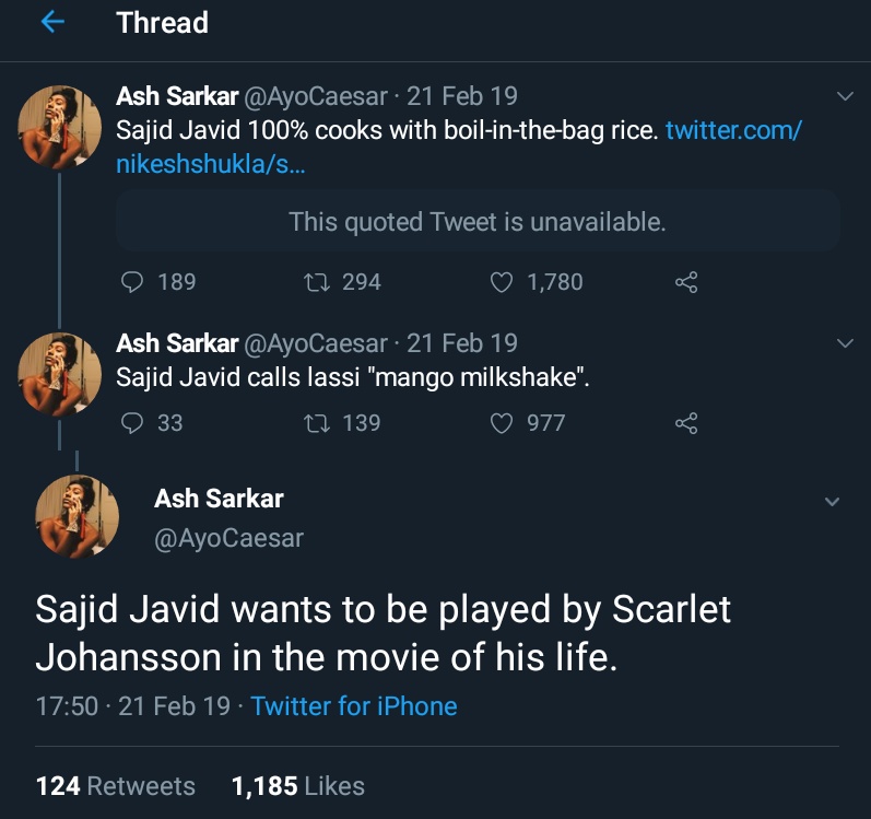 A thread on everything that's awful about Ash Sarkar. She's a racist #1. Here she is mocking the child of Pakistani immigrants simply because his politics don't align with hers, she even stoops so low as to suggest a white woman should play him in a film about his life. 1/?