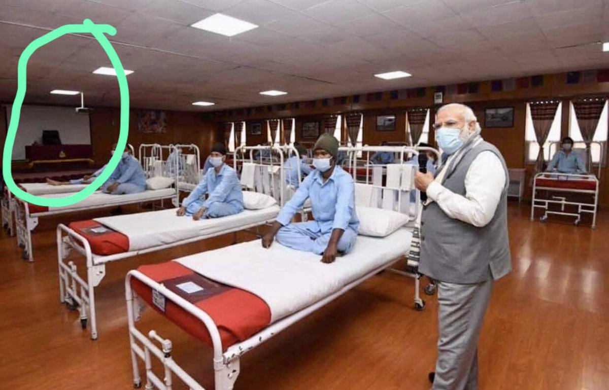 HindustaniGeek's tweet image. Why are our war soldiers being treated in a conference hall, why are there no medical equipments beside the beds. 
Or is this just a setup for Modi&apos;s Photoshoot(Soldiers face says so too)? Why is Modi using our army to hide behind? #modiweakestpmever