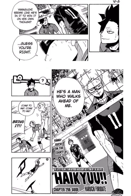 And then comes this. Tsukishima says Yamaguchi can win alone, because he has changed, improved on his own, and even pulled Tsukishima up to moved on. 
He believes his best friend has the power to win alone, but he admits he needs him to win 