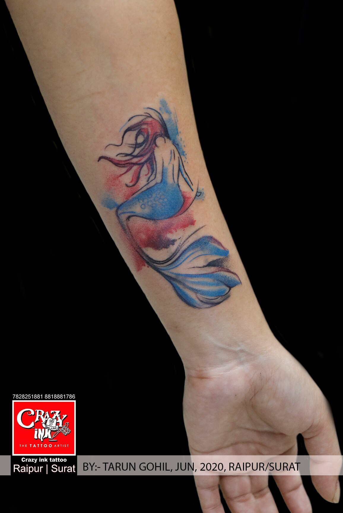 Mermaid Tattoo Outline Wall Sticker - TenStickers