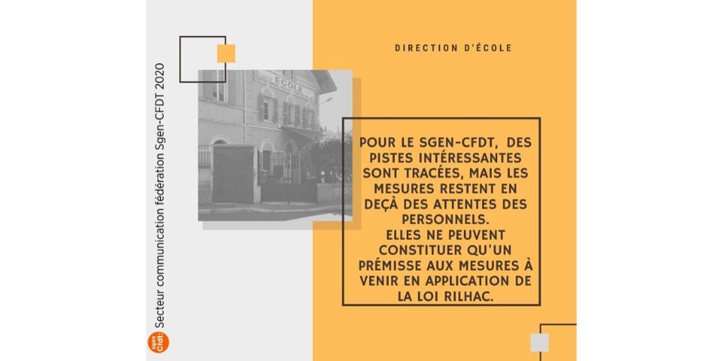 CFDTefrp's tweet photo. [ DIRECTION D'ÉCOLE ]
La circulaire de #Rentrée2020 détaillera  les mesures pr la #direction d’école.
Le Sgen-CFDT prendra ses responsabilités tant ds sa participation aux groupes de travail que ds la défense réelle des conditions de Trav.
https://t.co/guXG5GPDOC
@education_gouv https://t.co/pCUQUUJq0f
