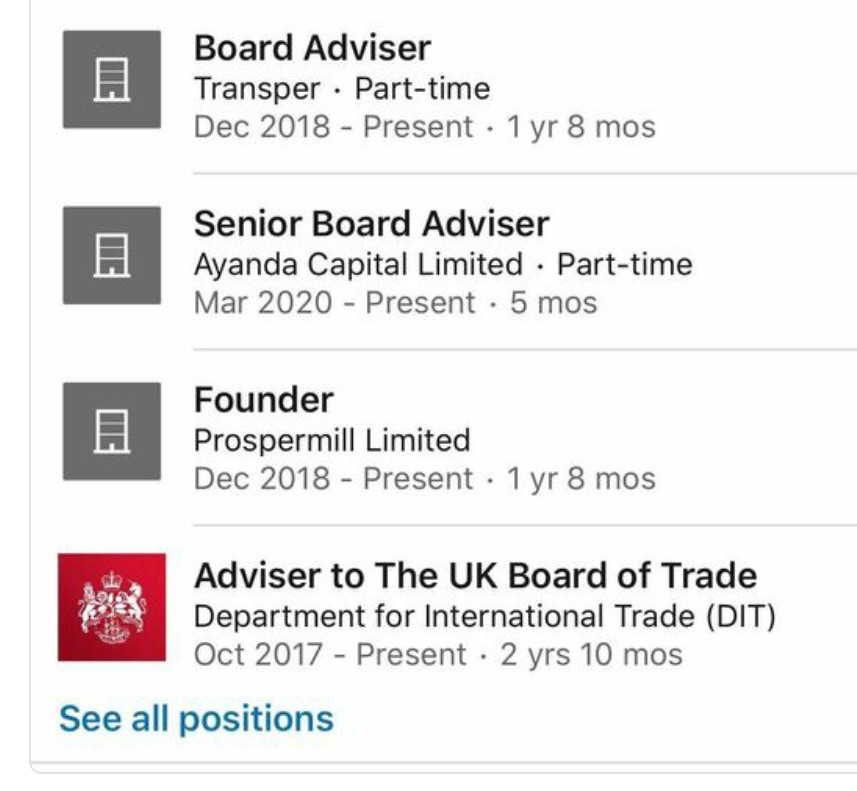 But his LinkedIn entry describes him as a Senior Board Adviser. Oh, and an Adviser to Liz Truss' Board of Trade (which does contain an Andrew Mills).