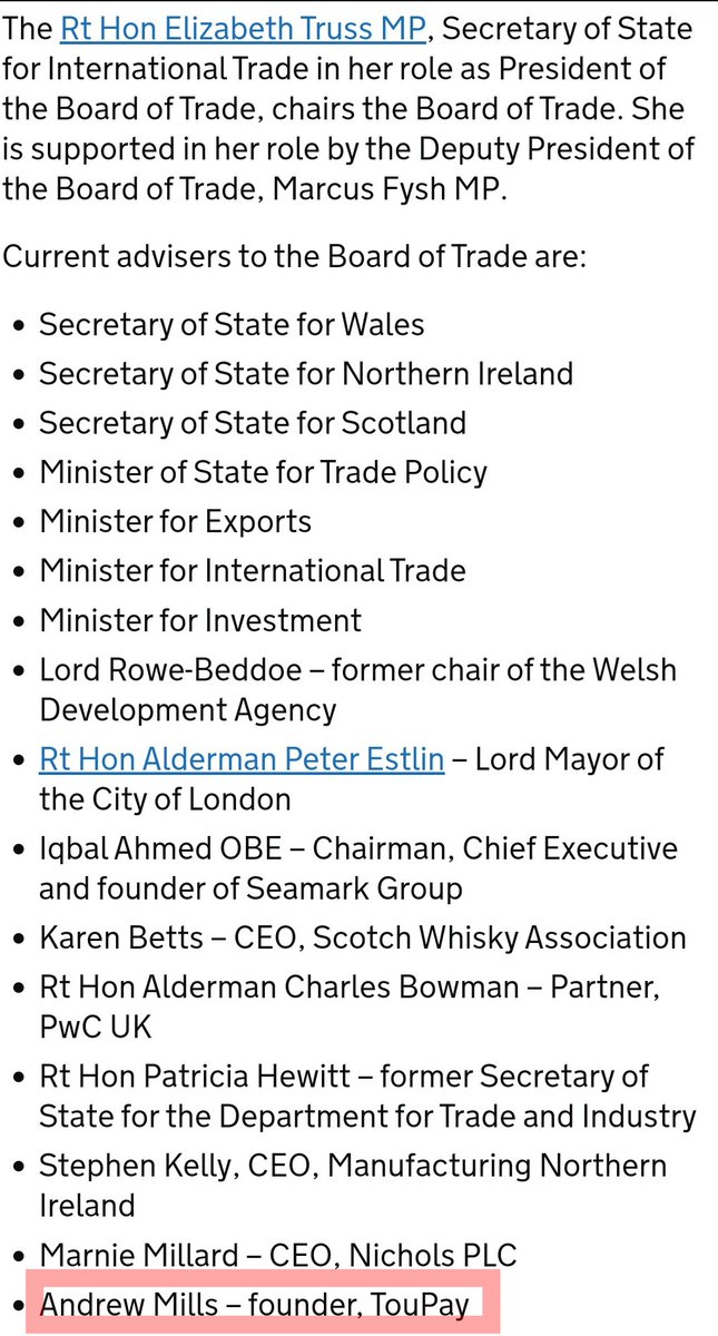 But his LinkedIn entry describes him as a Senior Board Adviser. Oh, and an Adviser to Liz Truss' Board of Trade (which does contain an Andrew Mills).