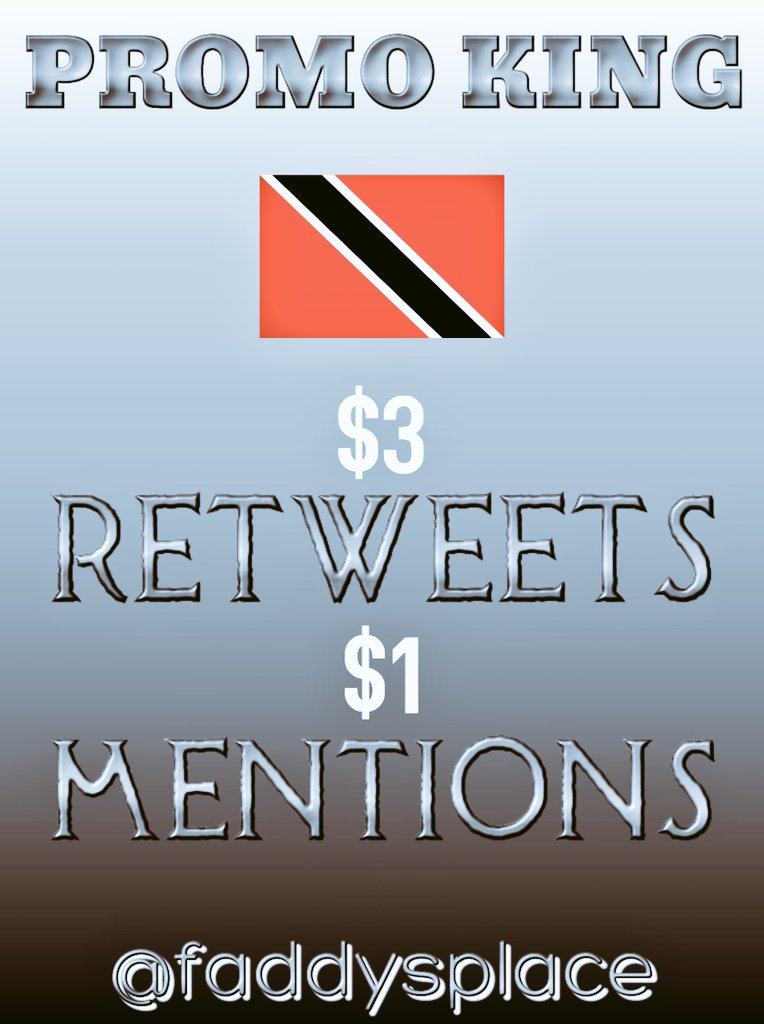 faddysplace's tweet photo. 🇹🇹PROMO KING 🇹🇹
$3 #retweet  $1 #Mention
Facebook Twitter Instagram &amp; Tumblr
Send DM @faddysplace 
#promoking 
#4thofJuly2020
#RETWEEETME #share #Repost #Promote #Promote #hiphop
#promo #Advertising #promotion #music #Filmmaker #Trending #TrendingNow #4thofJuly #countrymusic #NYC https://t.co/eVcDSiD6pp