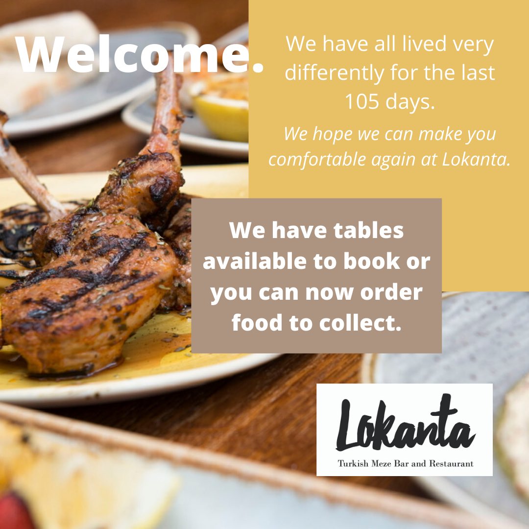 LokantaS10's tweet photo. Welcome back to Lokanta.  
We have tables available to book or you can now order food to collect from our Lokanta at Home or our Main Menu.  
https://t.co/VdKKwZepX7 https://t.co/pcOkqOzkLm
