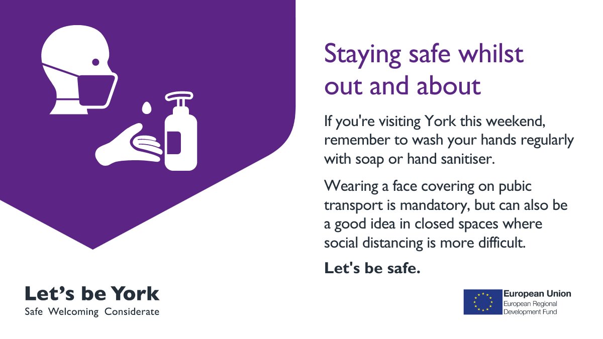 Let's be safe. Let's be York.
Everyone can help the city stay safe. Keep a safe distance from others, wash hands regularly and wear a face covering, if you can, when in closed spaces.