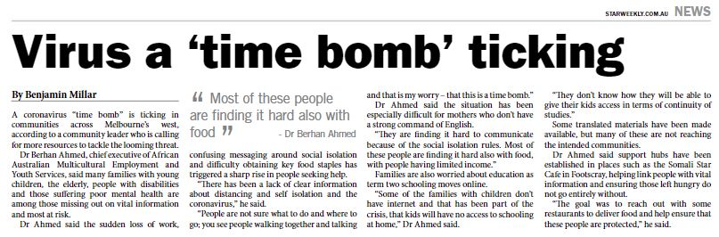 Speaking with Dr Berhan Ahmed for this article in April, he said his greatest fear was COVID-19 finding itself into the Flemington and other estates [not in the article as outside area]. Ten weeks later and 3000 residents in 9 public towers have been locked into their homes.