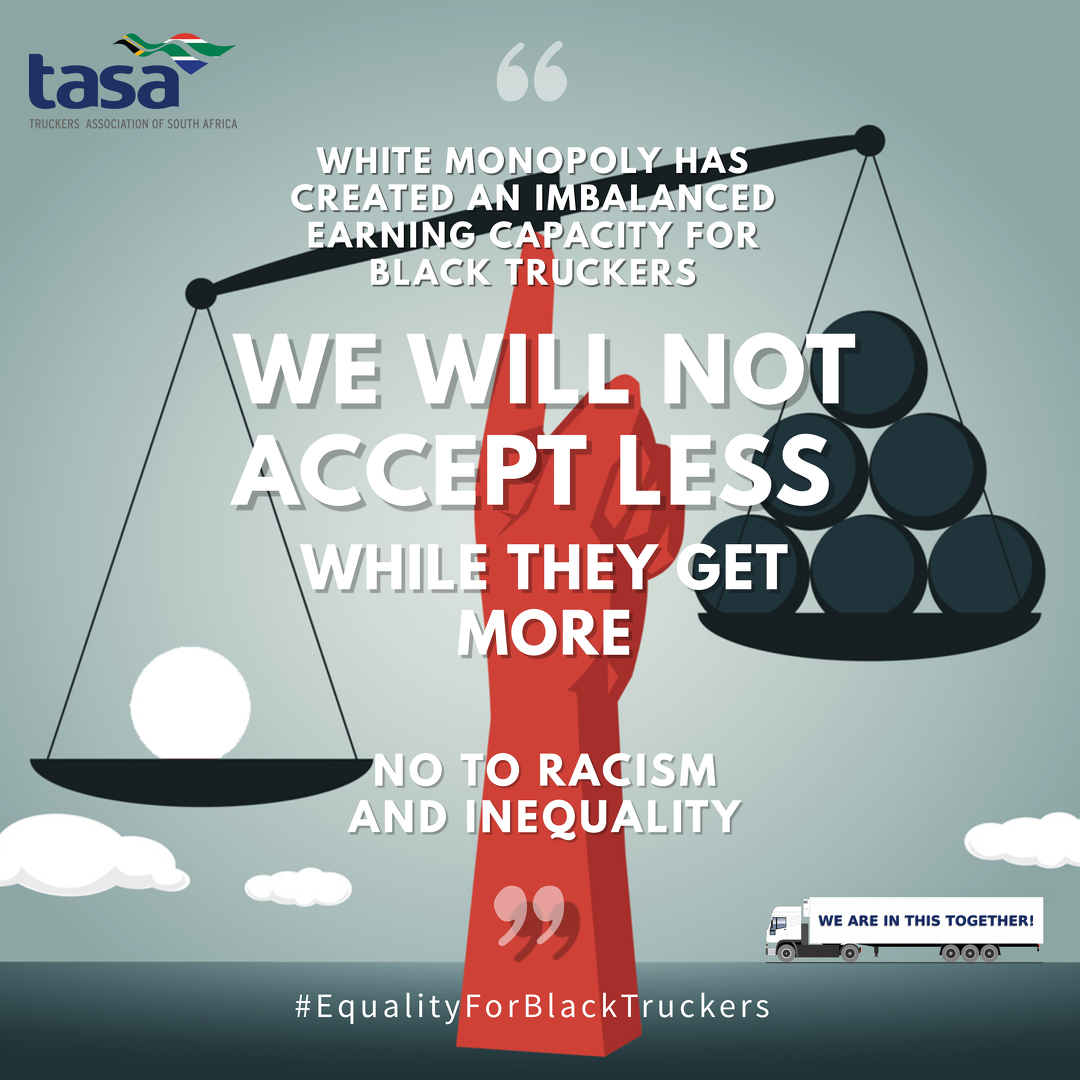 _T_A_S_A's tweet photo. “We will not accept less while you get more. #EqualityForBlackTruckers”
@eNCA @Dotransport https://t.co/Q1hPDuei3T