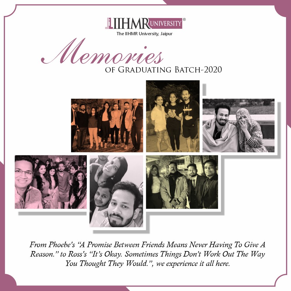 IIHMRUniversity's tweet photo. #econvocation2020
On the eve of the 6th Convocation of @IIHMRUniversity, we look back at all the special moments that will always remain with us!
#iihmruniversity #memorylane #graduatingbatch2020 #longlastfriendship #funsessions #virtualconvocation #newbeginnings https://t.co/DCClMammcU