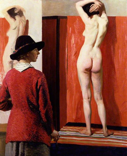 Self Portrait with Nude, 1913, Laura Knight, shocked critics as the 1st Western female artist to portray herself with a nude female model #womensart 
#NakedSaturday #FemaleGaze