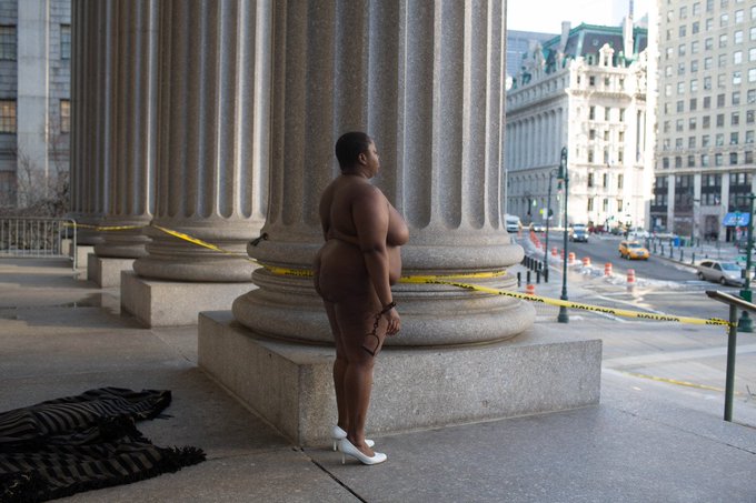 womensart1's tweet photo. Photographer Nona Faustine's nude self-portraits explore former sites of slavery throughout New York, 2015 #womensart https://t.co/so88k6BGZk