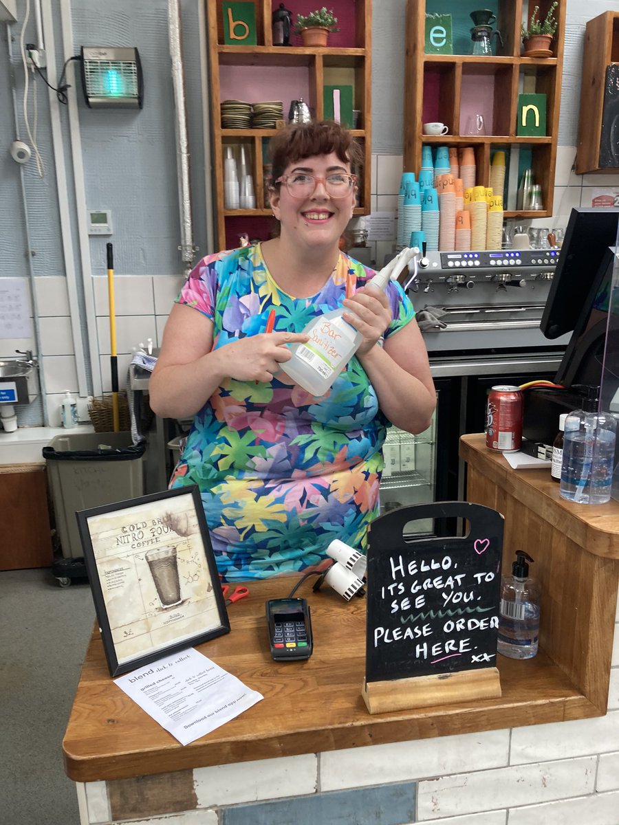 CQNottm's tweet photo. Great to see so many #Nottingham businesses opening up near normally today having put in lots of work to make sure customers and staff will be safe. Here’s Dani of @Blendnottingham one of our local favourites and neighbours at #SneintonMarket. She’s ready. #WelcomeBackNottingham https://t.co/KBiPenTyvy