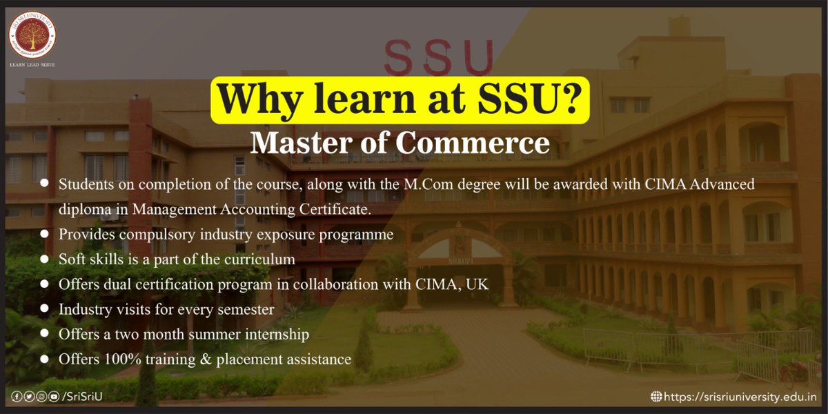 SriSriU's tweet photo. At SSU we help you gather knowledge about #business, #commerce and its characteristics through our M. Com Programs. Find out what we have to offer.
#MComAtSSU #JoinSSU https://t.co/WMelTjd9H5
