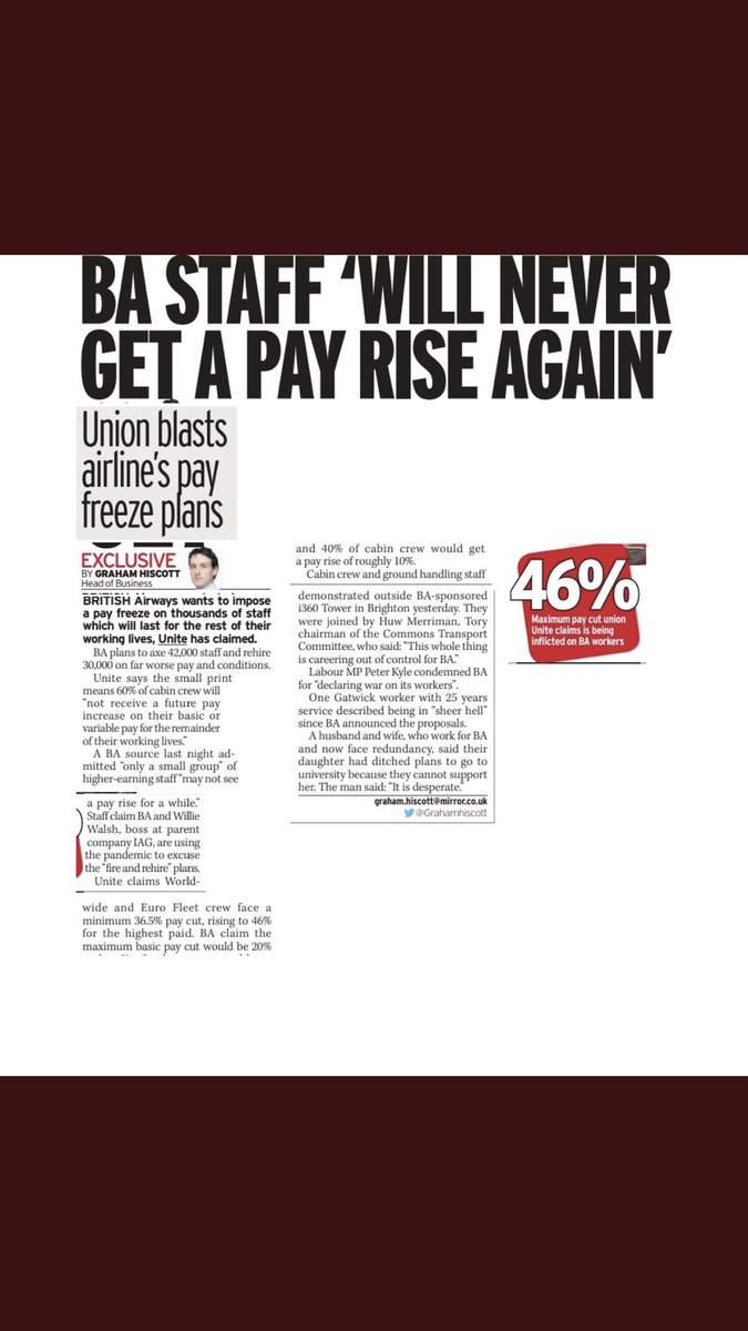 LJF3369's tweet photo. This is simply NOT fair and just. The same staff that made @British_Airways £1.9 billion in profits the past year. TEMPORARY measures for temporary problems! @HuwMerriman @GavNewlandsSNP @SamTarry @Grahamhiscott. Time to rethink! #BAbetrayal #BAStopThinkAgain #fireandrehire https://t.co/lQNFLlwImZ