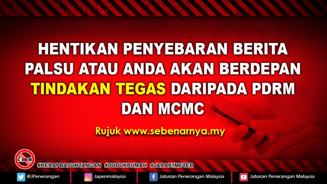 JPenerangan's tweet photo. Hentikan penyebaran berita palsu! Anda boleh didakwa jika didapati bersalah.

Sumber: @SKMM_MCMC

#COVID19
#KitaTeguhKitaMenang
#KomunikasiKita
#StayAtHome
#JabatanPenerangan https://t.co/4stMfhwKj8