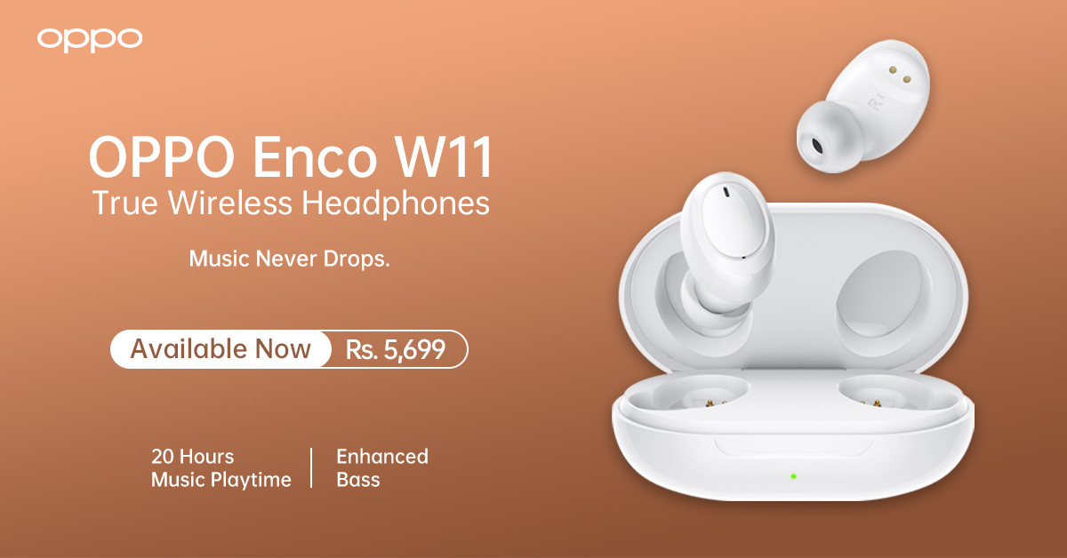 OPPOPakistan's tweet photo. #OPPOEncoW11 Available Now for Rs.5699. True Wireless Headphones with Binaural Simultaneous Bluetooth® Transmission, Enhanced Bass, extended 20-Hour Battery Life &amp; IP55 Dust and Water Resistance. #MusicNeverDrops #AmazingJuly
Book Online:https://t.co/E7PK2DZItU https://t.co/3s1RBp5tBK