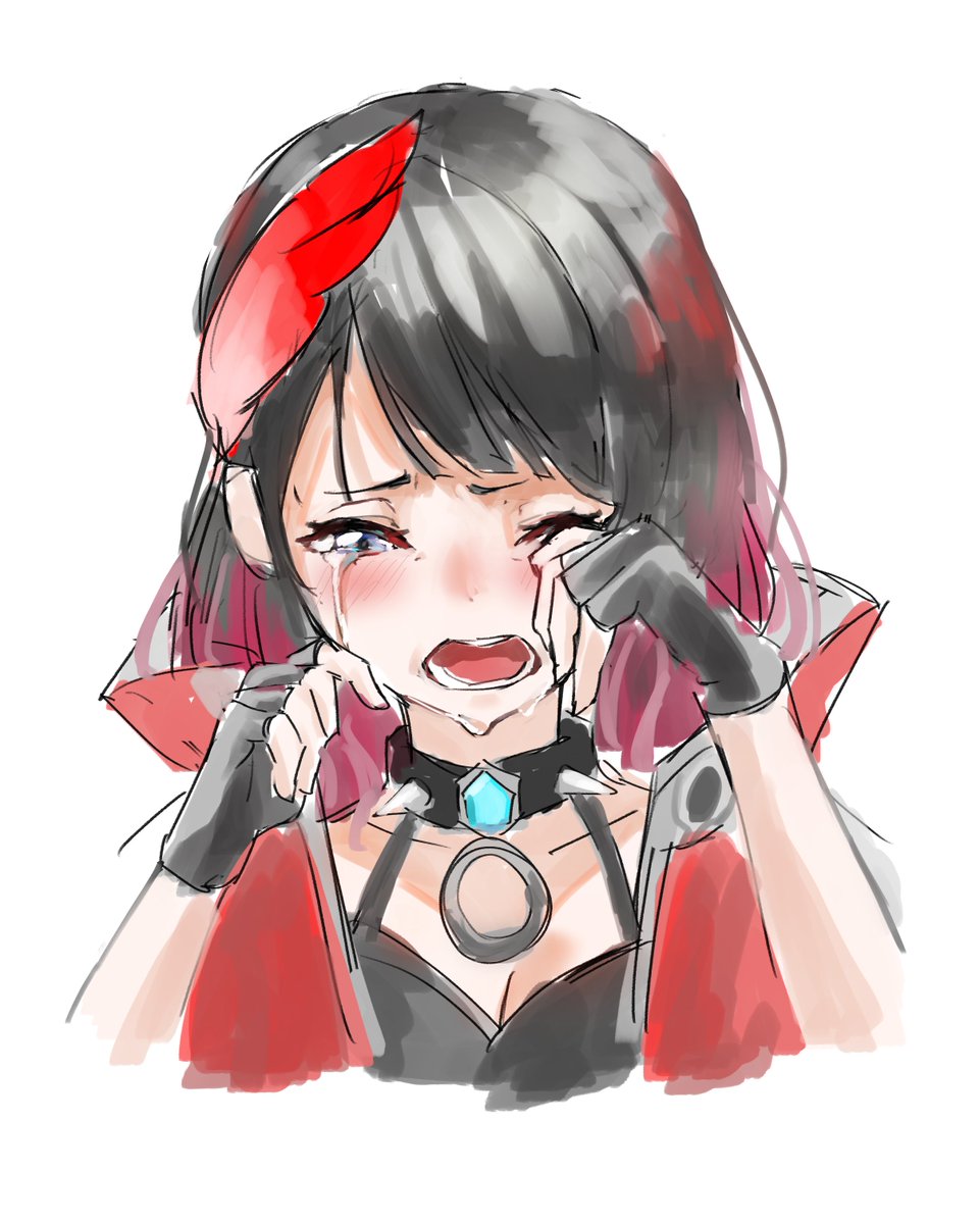1girl black hair solo gloves crying red hair jacket  illustration images