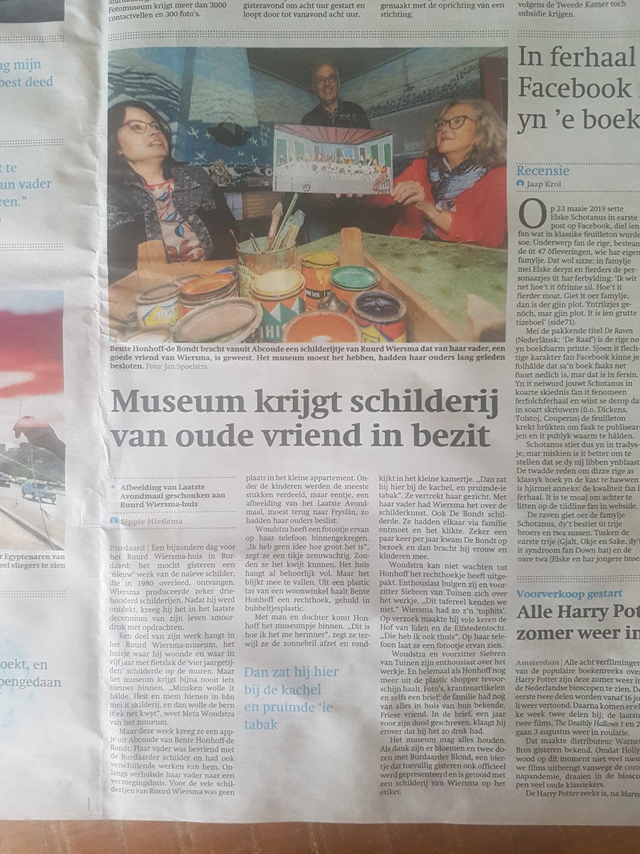Ruurd Wiersma hûs krijgt bijzonder schilderij!  <a href="/FriesMuseum/">Fries Museum</a> <a href="/Museumfederatie/">Museumfederatie</a> <a href="/noardeast/">Gemeente Noardeast-Fryslân</a> @MuseumBelvedere <a href="/fcbirdaard/">FC Birdaard</a> <a href="/OmropNijs/">Omrop Fryslân Nijs</a> <a href="/lc_nl/">Leeuwarder Courant</a> <a href="/Libelle/">Libelle</a> <a href="/DockumerCourant/">Dockumer Courant</a> <a href="/actiefmedia/">Weekblad Actief</a> <a href="/dvhn_nl/">Dagblad van het Noorden</a> <a href="/nieuwsblad_nof/">Nieuwsblad NOF</a>