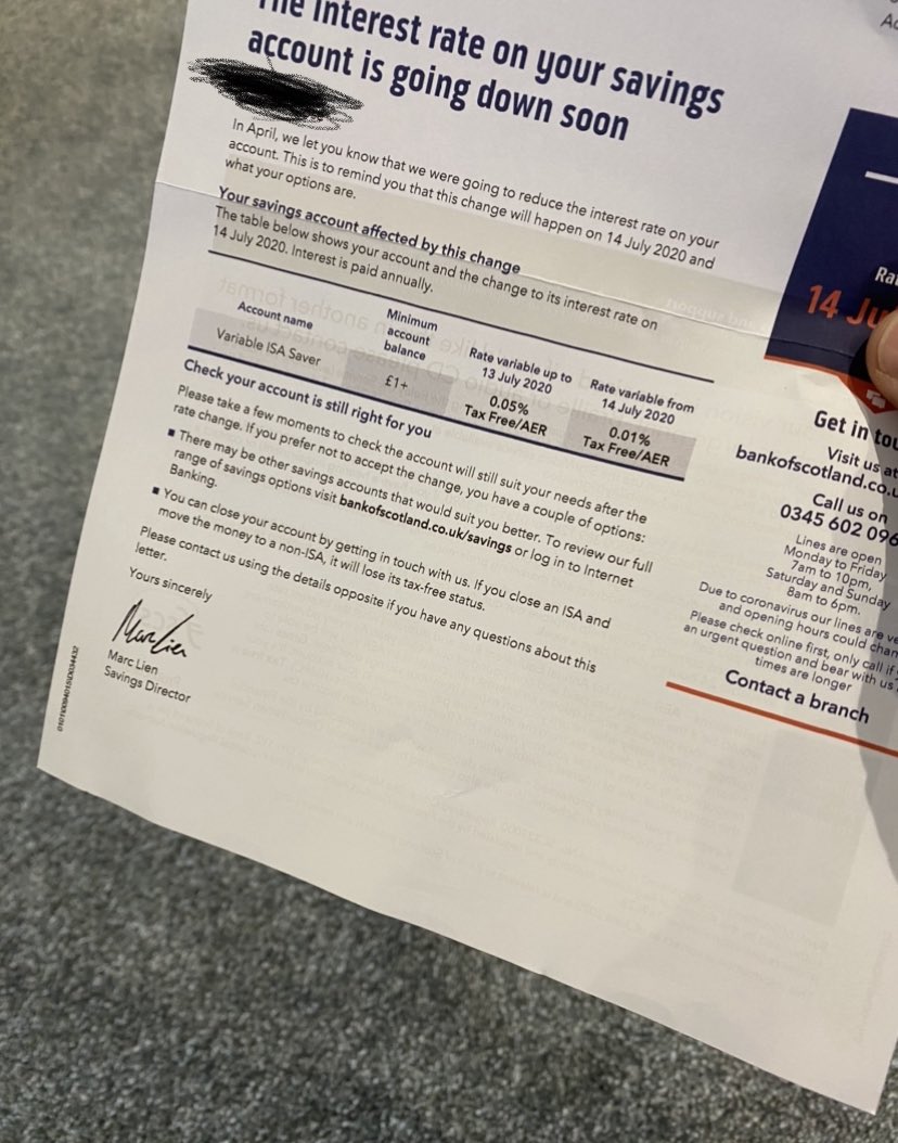 Nice letter from the <a href="/HalifaxBank/">Halifax</a> , dropping my interest rates from 0.05% to 0.01% 🤣🤣 
This is exactly the reason <a href="/CelsiusNetwork/">Celsius</a> is going to take a lot of savings away from banks! 11% a year or 0.01% a year, let me think about that one 🤔. Absolute robbery. #UnbankYourself