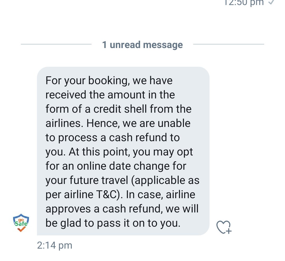 rohan_malusare's tweet photo. @goibibo I need refund for the same, credit is waste of money for me.
I dont have any travel plans for next 1 year. I hope you understand the current situation?
@goibibo @IndiGo6E @DGCAIndia https://t.co/z3XBaxP1Hh