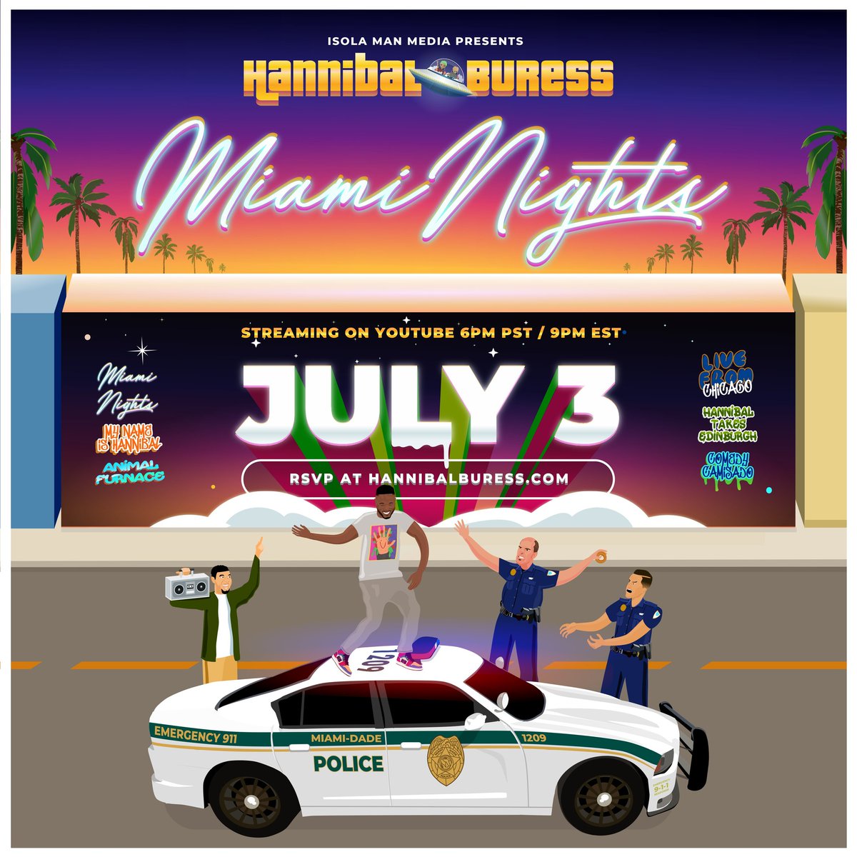 LNComedyAsia's tweet photo. NEW SPECIAL ALERT:
@hannibalburess JUST dropped his new special "Miami Nights" on his @youtube channel , it's available right now. It's amazing and you should check it out. 
Head over to Hannibal's YouTube page, it's free!

#standupcomic #comedy #standupcomedian #special https://t.co/5XA346SFHS