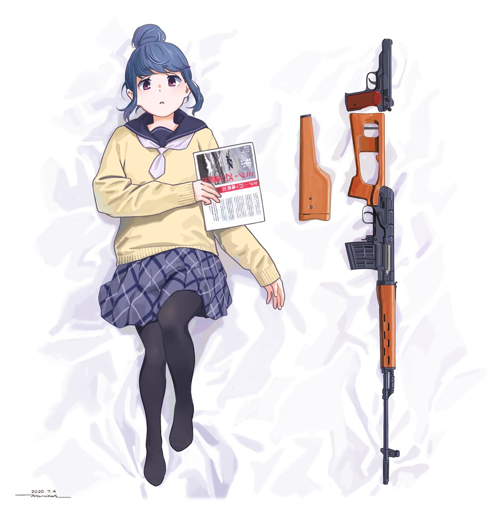 shima rin 1girl motosu school uniform weapon gun solo pantyhose school uniform  illustration images