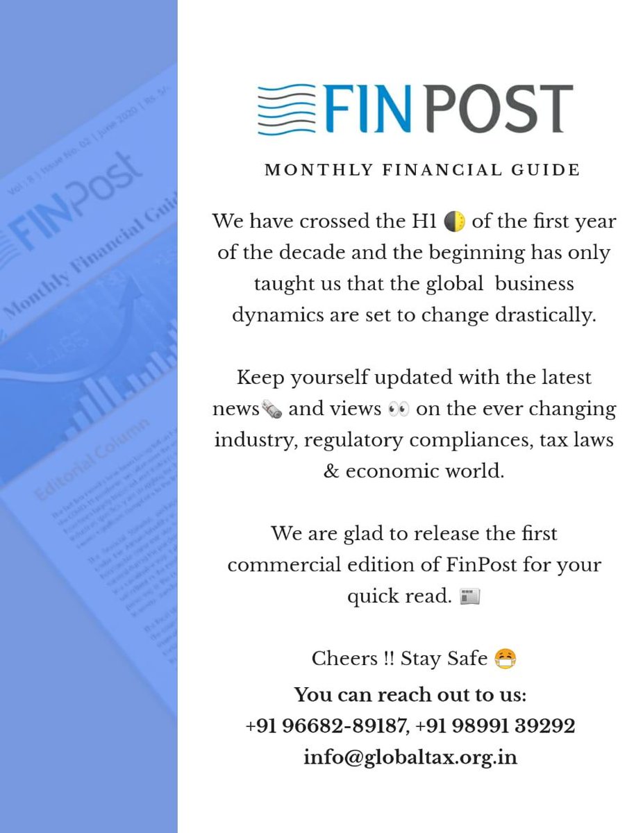 gtsoffice's tweet photo. We're here with the July 2020 edition. Drop your email id or Whatsapp number to get your copy.

#globaltaxsolution #finpost #financialguide #updates #taxupdates #financialupdate #financialnews https://t.co/eKxnHowzVR