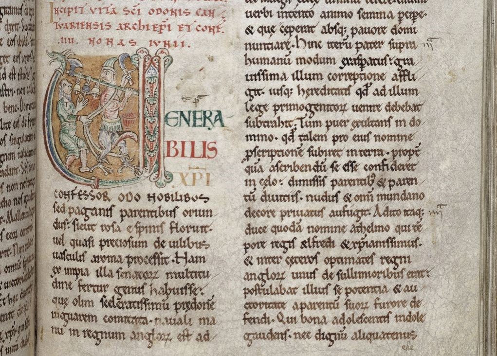 ClerkofOxford's tweet photo. Today is one of the feasts of St Oda the Good, who died in 958. The son of a Viking warrior who had settled in England, Oda rose to become Archbishop of Canterbury, and legend said that he saved the life of King Æthelstan at the Battle of Brunanburh https://t.co/OPT5jzzz4W https://t.co/FJrElTbrdj