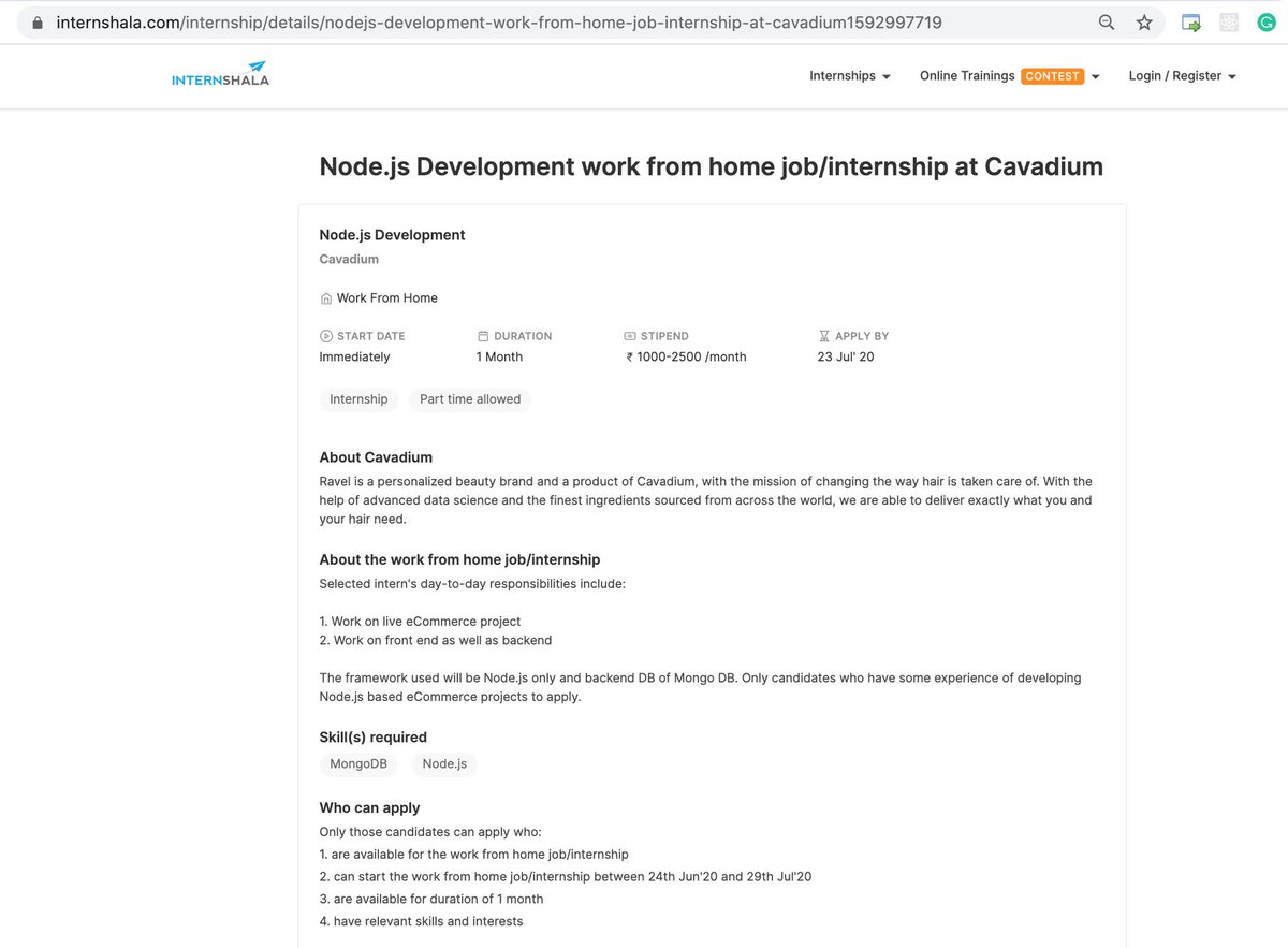 ravinwashere's tweet photo. Internshala what are you doing why are you allowing these companies on your site

In my opinion, this is the exploitation of innocent students

You are offering less than 14 $ for full month of HARD WORK. Will this going to cover their internet or mobile bill?

SHOW SOME RESPECT https://t.co/uFVHY2unR2