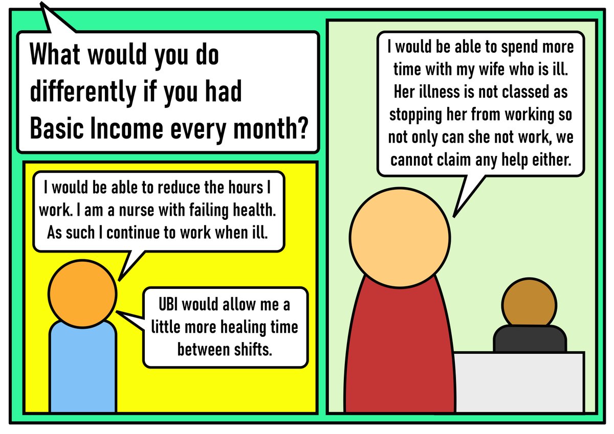 Artist and <a href="/UBILabNorthEast/">UBI Lab North East</a> founder <a href="/TobyPhipsLloyd/">Toby Phips Lloyd</a> is creating a series of cartoons illustrating some of the responses collected by us, <a href="/organisehq/">Organise</a> &amp; <a href="/CompassOffice/">Compass</a> to the <a href="/CommonsWorkPen/">Work & Pensions Committee</a> call for evidence on Universal #BasicIncome. 📢

Here's the first. 👇