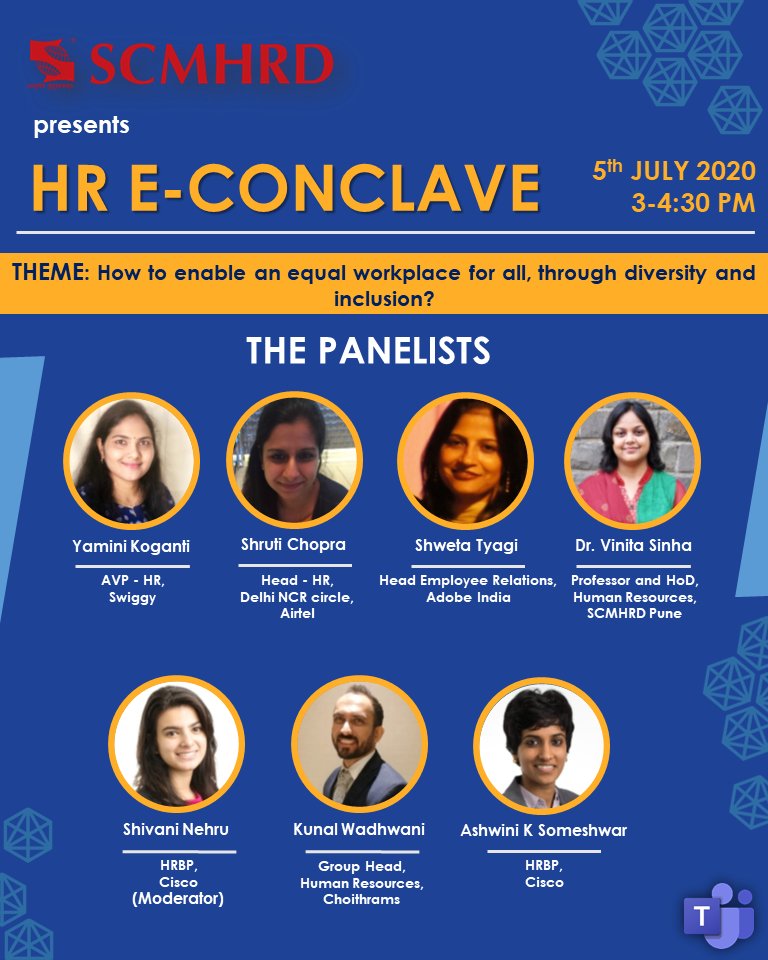 SCMHRDian's tweet photo. In our upcoming discussion on "how to enable an equal workplace for all through #diversity and #inclusion?", we'll explore the current state, benefits & best practices for driving growth.
#scmhrdxp #hreconclave #equality #COVID19
@airtelindia @AdobeIndia @Cisco @choithramsuae https://t.co/EaF8RsmEe5
