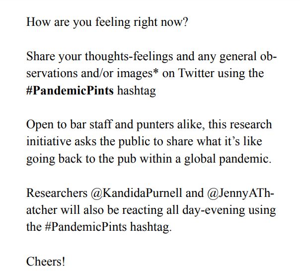 Good morning!Today I’ll be live tweeting my personal experience of working as a bar assistant on the day of  #PubsOpening. If you are going back to work in a pub re-opening on (or returning as a customer) pls share your experiences at  #PandimicPints. @KandidaPurnell