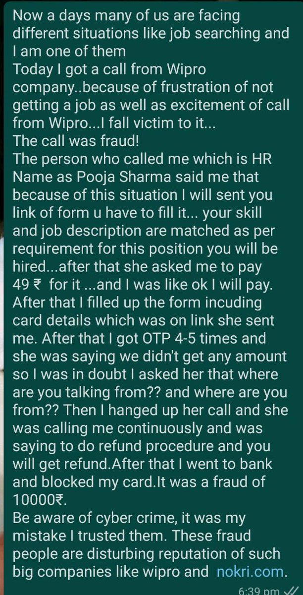 k15pranav's tweet photo. I was aware about this kind of spammers, since the same incident happened with one of my classmates
Where she lost almost
10,000 ₹ while coming in their trap
This is what happened with her.   2/3 https://t.co/V7uLYUvDAc