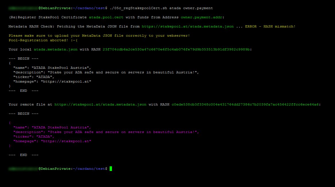 ATADA_Stakepool's tweet image. #Cardano #PoolOperator - If you're having troubles with your metadata hash. Please update to the latest version of the scripts linked below. I've added a metadata hash online pre-check before the pool registration to avoid that! 😀

Best regards, Martin

github.com/gitmachtl/scri…