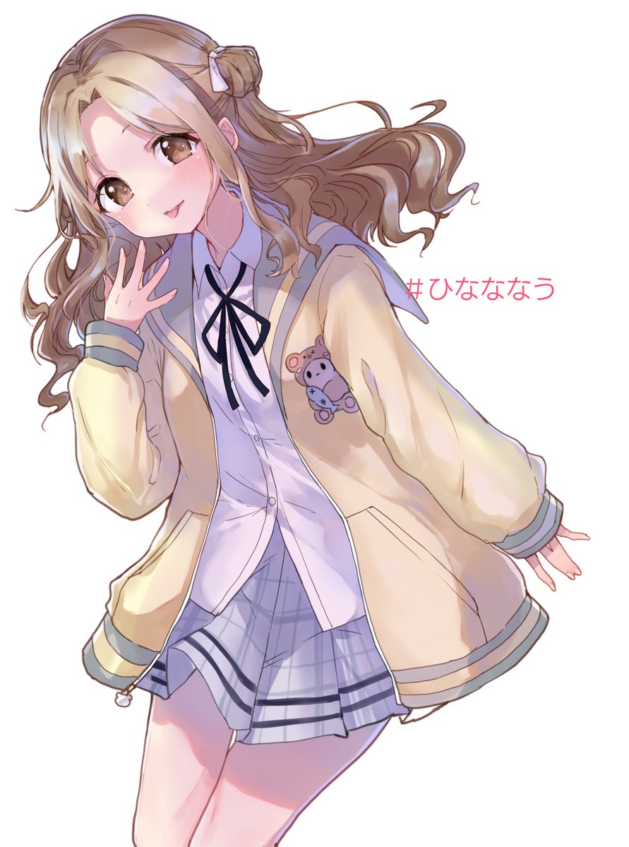 ichikawa hinana 1girl solo hair bun skirt school uniform tongue out ribbon  illustration images